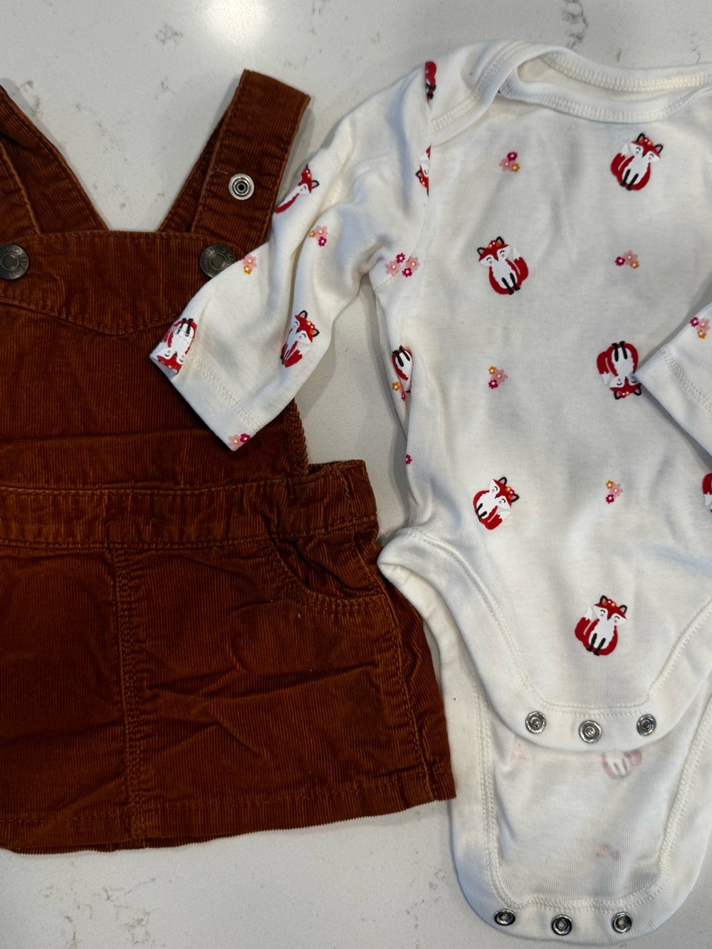 7pc Baby Girl 0-3M Fall Bundle Corduroy Overalls Floral Hearts Fox Old Navy